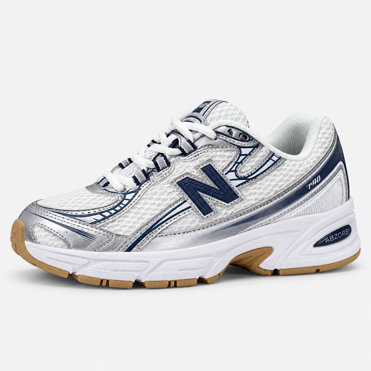 New Balance 740 — White / Silver / Navy / Gum — product photo 1